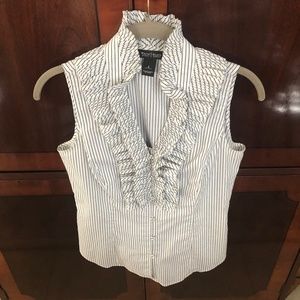 WHITE HOUSE BLACK MARKET Pinstripe ruffle blouse sleeveless size 6